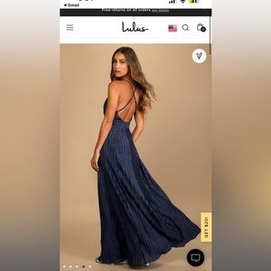 Magical Looks Navy Blue Sparkly Pleated Maxi Dress NWT